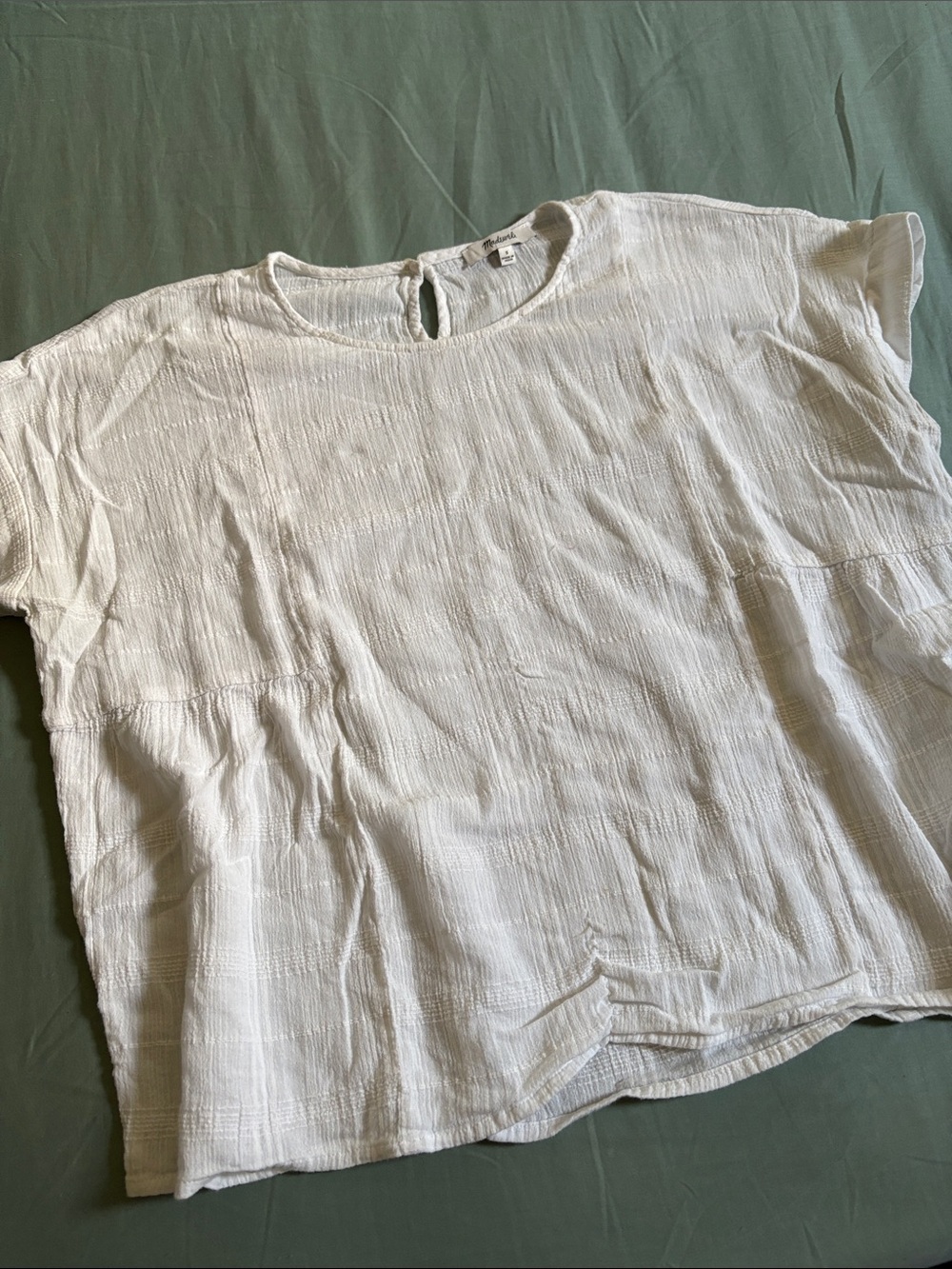 Madewell White Crinkled Short-Sleeve Blouse